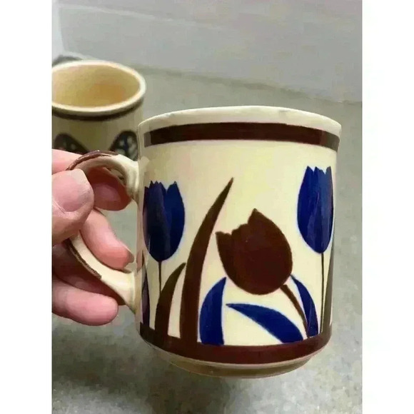 Otagiri vintage coffee mugs  floral/leaf pattern blue/brown - Picture 8 of 12